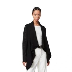 AllSaints | Lucia Cardigan Womens Black Sweater Merino Wool and Leather Size M